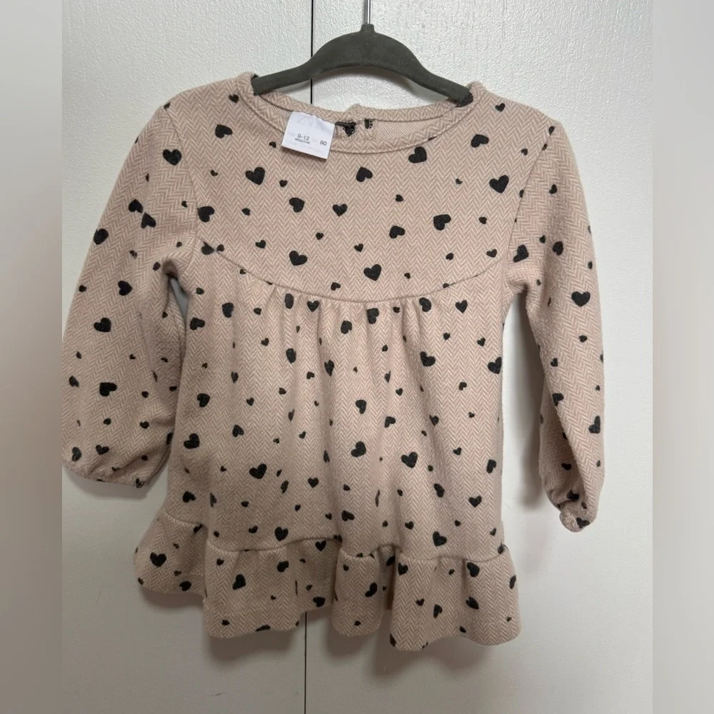 Zara Cream Baby Dress with Black Heart Pattern - Picture 1 of 1
